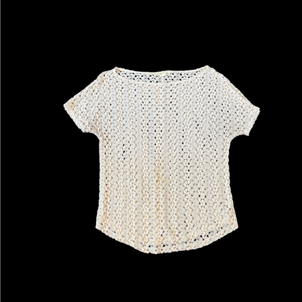 Shirt Cream Crochet Short Sleeve Top